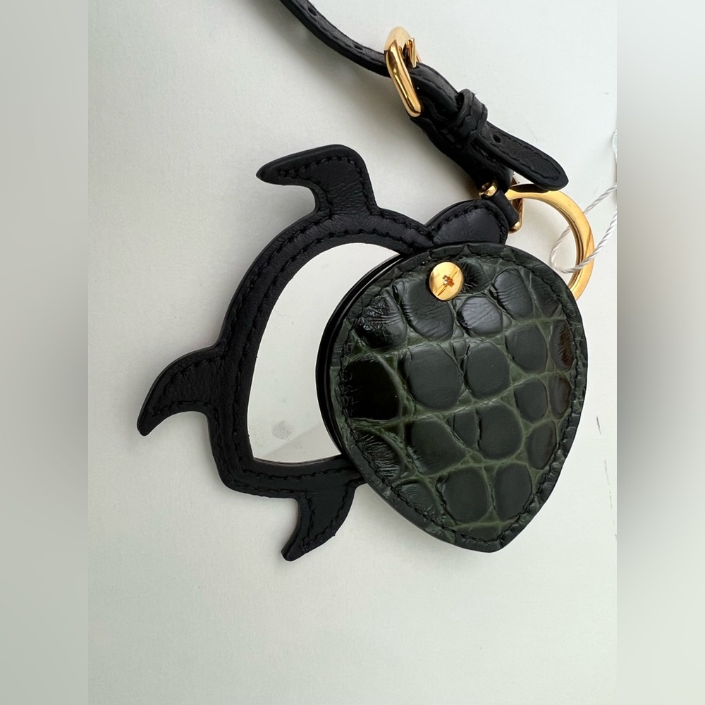 Prada leather charm bag green croc leather keychain letting turtle